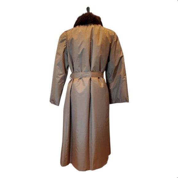 REAL OPPOSUM FUR Lined & Trimmed SZ 12 Beautiful Trench Coat Jacket - Picture 7 of 11